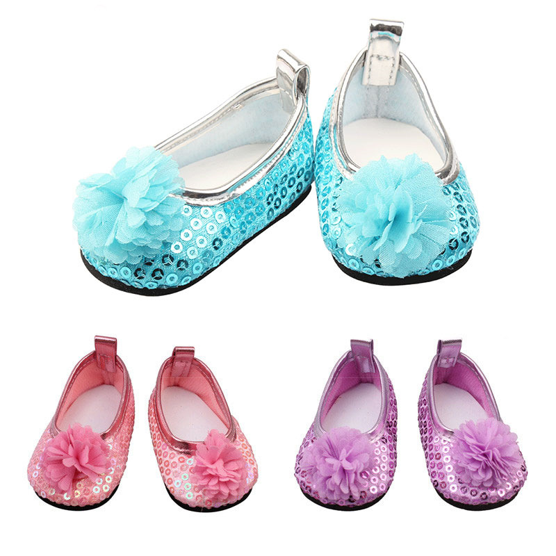 18 inch doll shoes 7cm Sequins big flowers-SH-0168插图