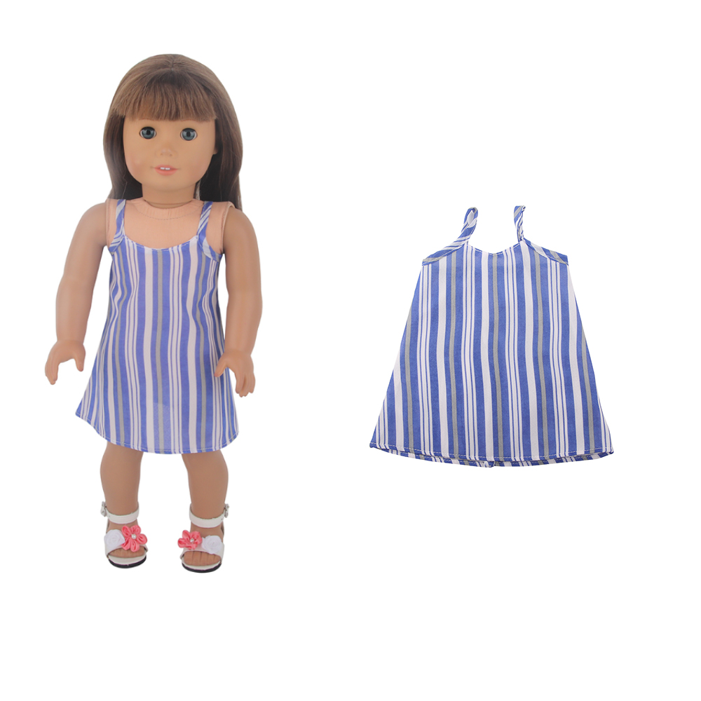 18 inch doll clothes doll blue and white striped halter dress-CL-0047插图