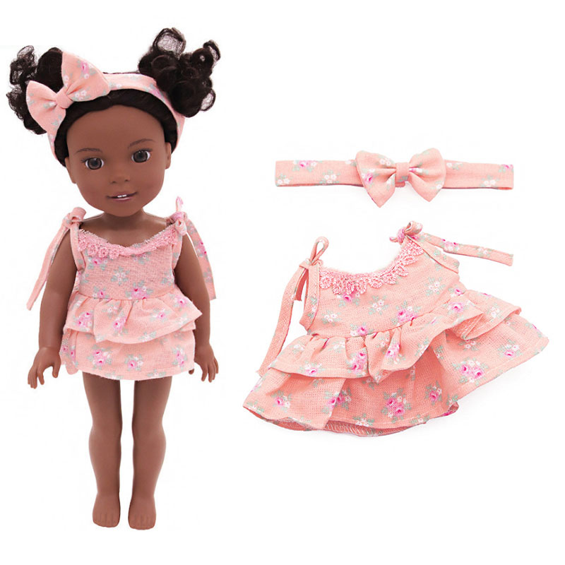 14 inch doll clothes doll little pink short dress with hair ties-CL-0139插图