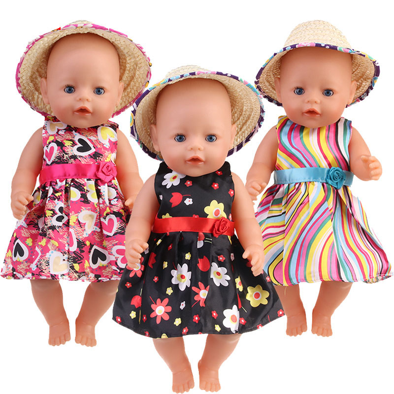 18 inch doll clothes doll cute cartoon patterned skirt + straw hat-CL-0142插图4