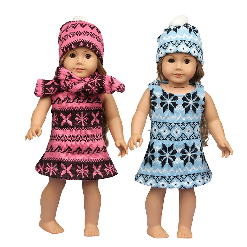 18 inch doll clothes doll knit sweater dress + scarf + hat-CL-0147插图2