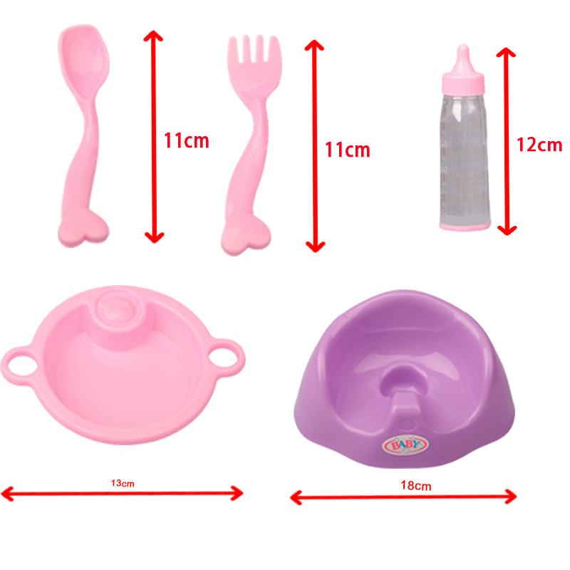 Doll accessories baby doll play set -fork spoon dining plate nipple toilet tray-BE-0013插图
