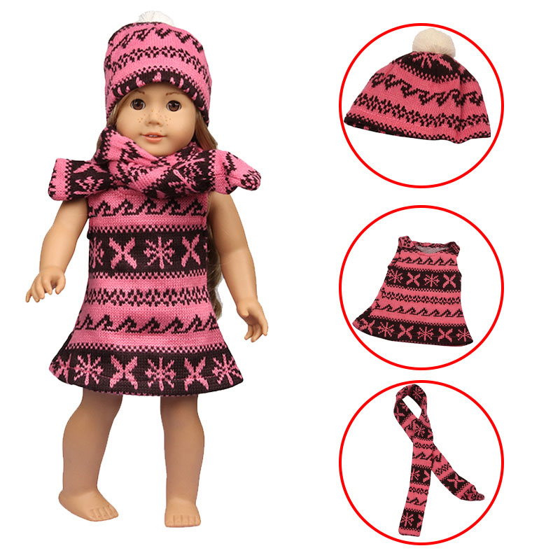 18 inch doll clothes doll knit sweater dress + scarf + hat-CL-0147插图