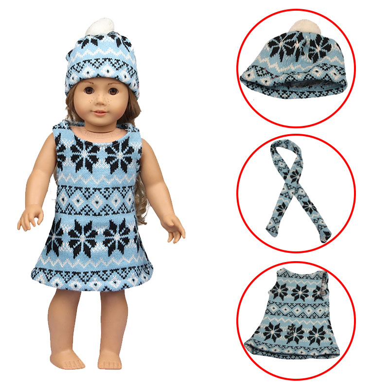 18 inch doll clothes doll knit sweater dress + scarf + hat-CL-0147插图1