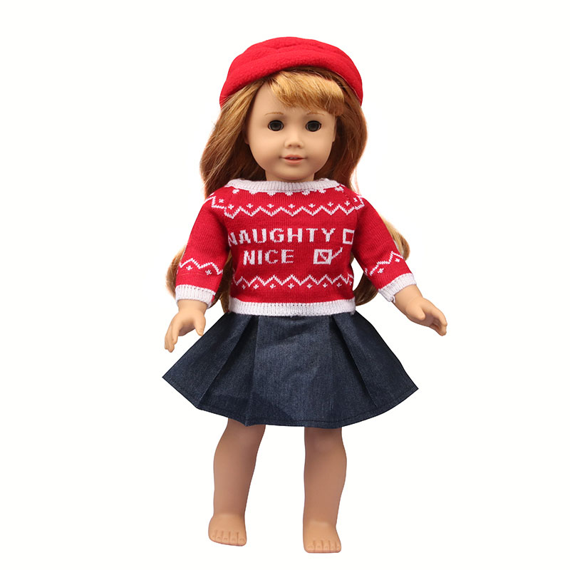 18 inch doll clothes doll red sweater + denim skirt + hat-CL-0168插图3
