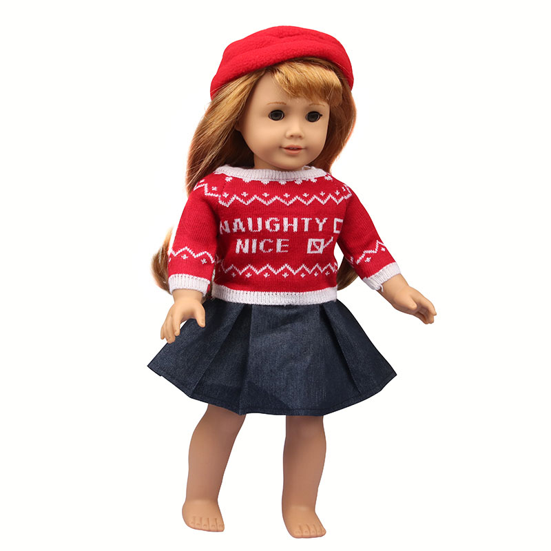 18 inch doll clothes doll red sweater + denim skirt + hat-CL-0168插图5