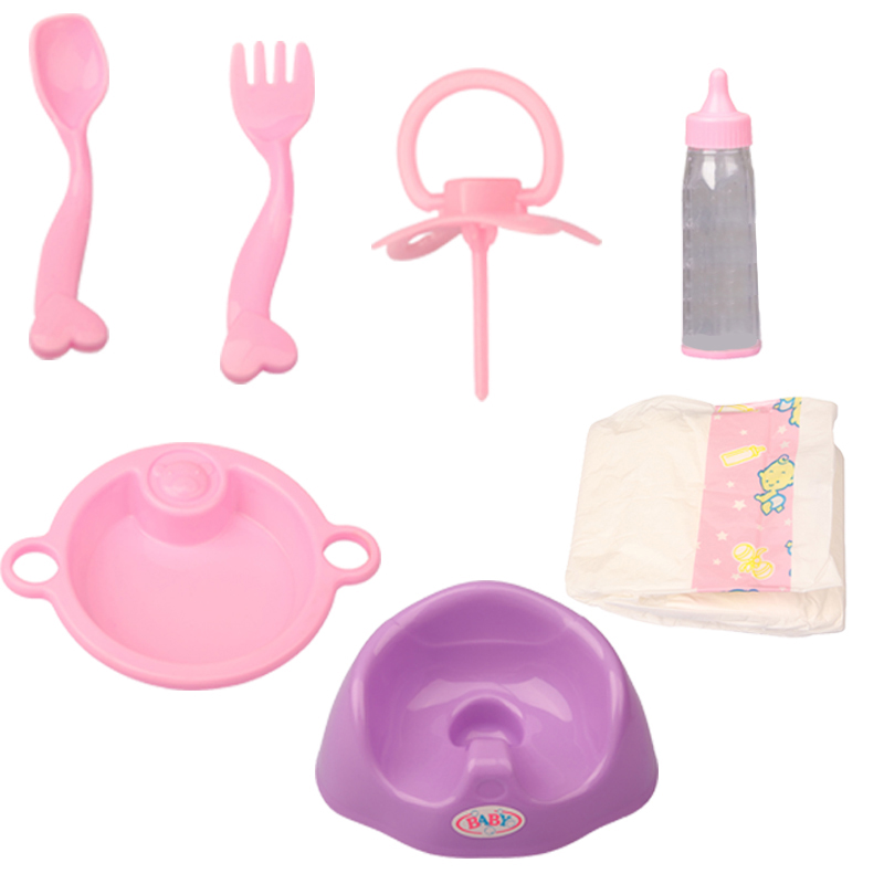 Doll accessories baby doll play set -fork spoon dining plate nipple toilet tray-BE-0013插图2