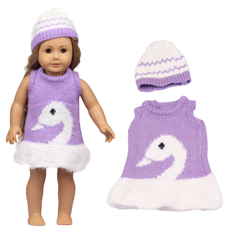 18 inch doll clothes doll swan print sweater dress + hat-CL-0148插图1
