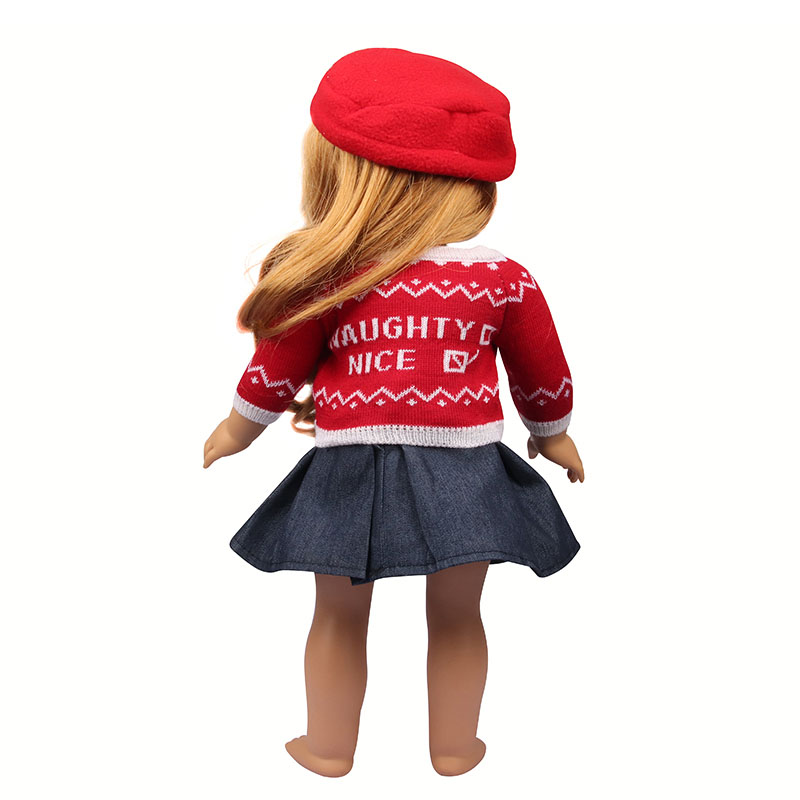 18 inch doll clothes doll red sweater + denim skirt + hat-CL-0168插图4