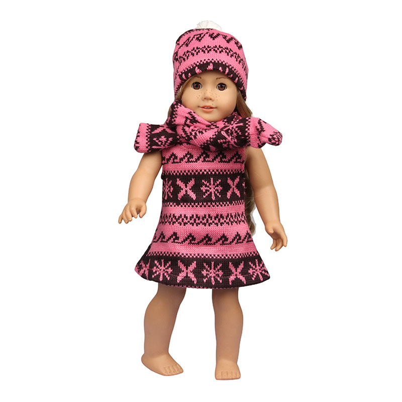 18 inch doll clothes doll knit sweater dress + scarf + hat-CL-0147插图3