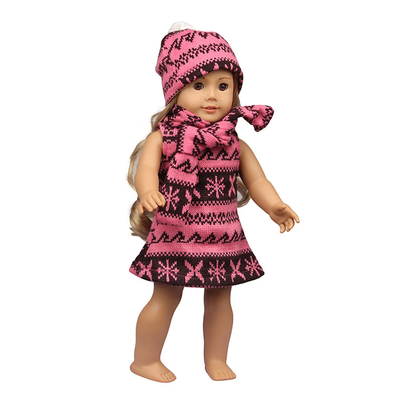 18 inch doll clothes doll knit sweater dress + scarf + hat-CL-0147插图5