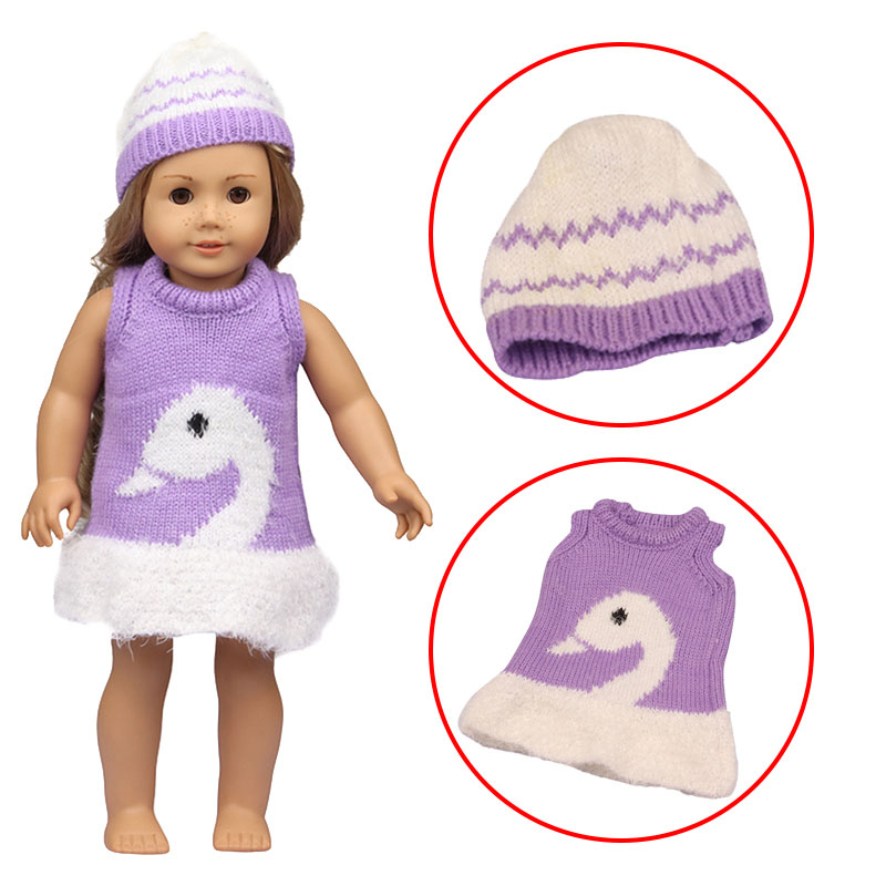 18 inch doll clothes doll swan print sweater dress + hat-CL-0148插图