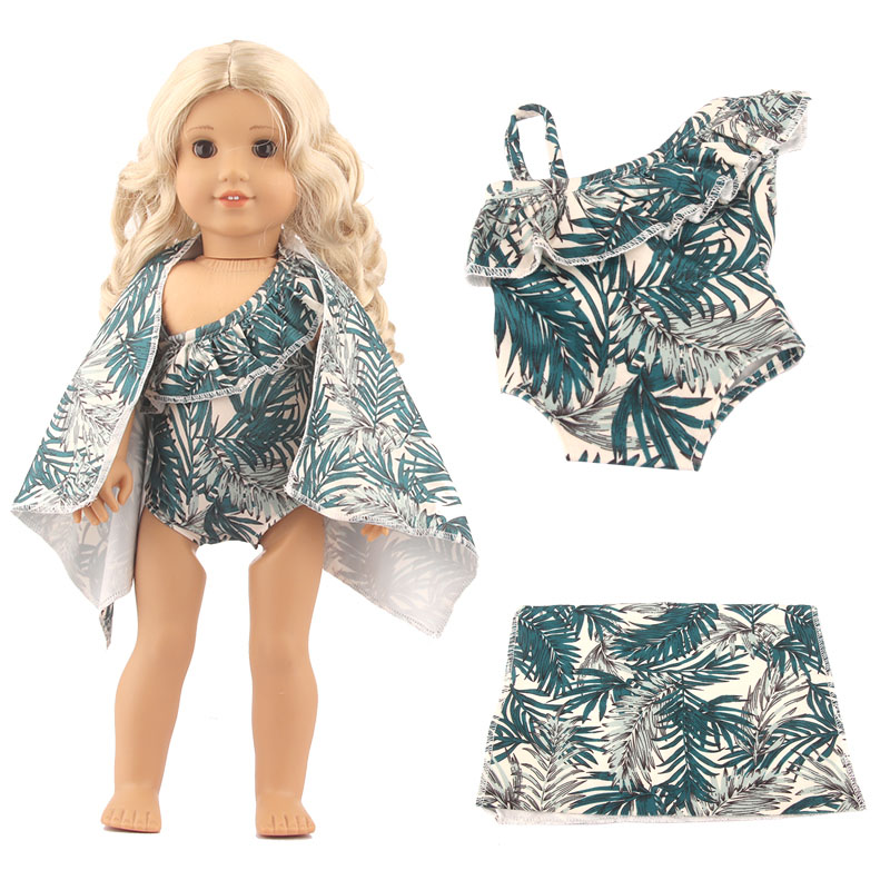 18 inch doll clothes doll leaf print swimsuit with shawl-CL-0113插图