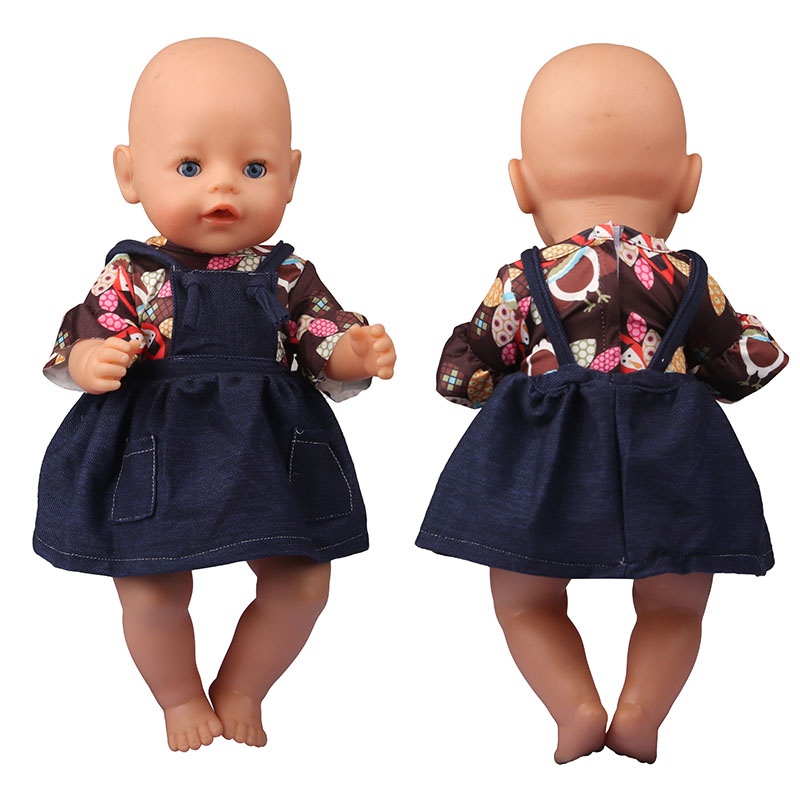 18 inch doll clothes doll two-piece denim strappy skirt and cartoon patterned doll top set-CL-0187插图2