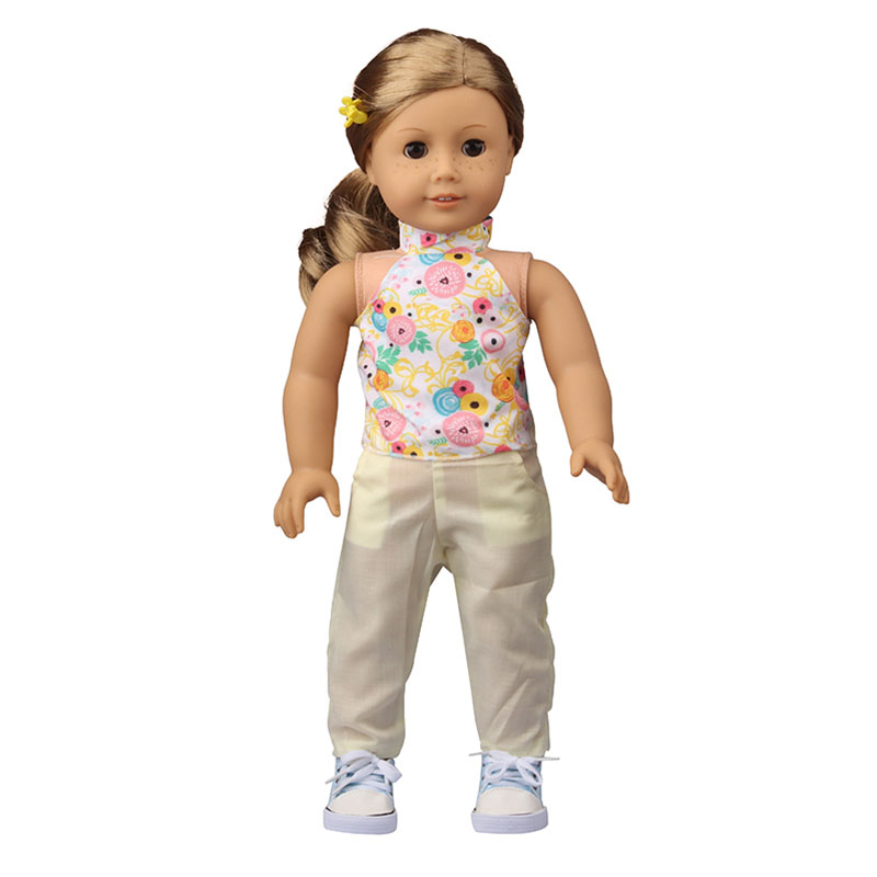 18 inch doll clothes doll bib T-shirt + yellow pants-CL-0184插图3