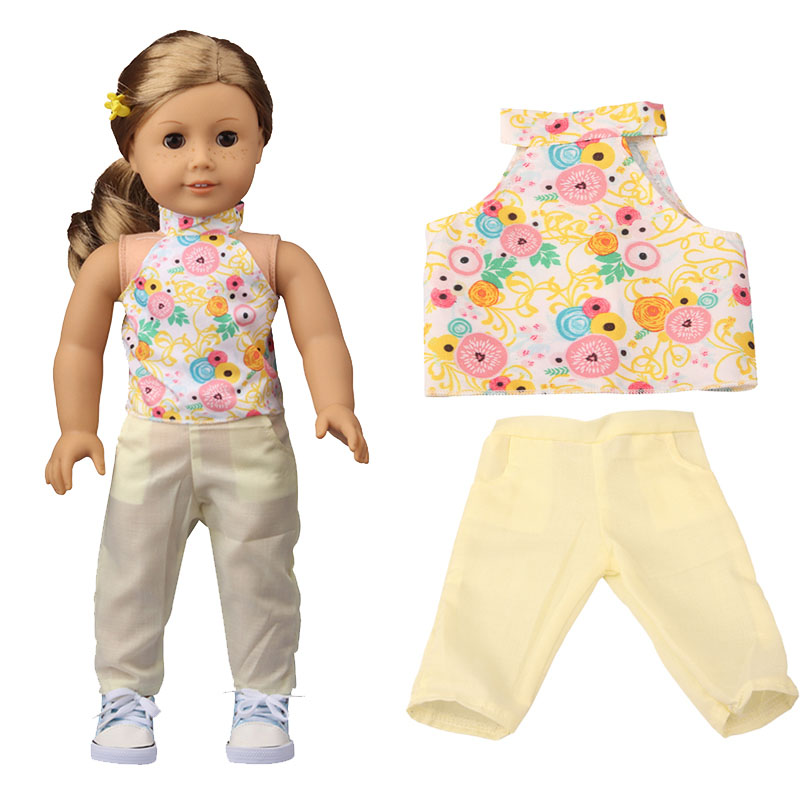 18 inch doll clothes doll bib T-shirt + yellow pants-CL-0184插图