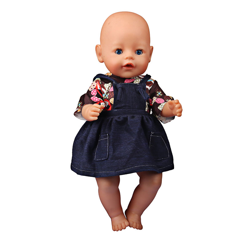 18 inch doll clothes doll two-piece denim strappy skirt and cartoon patterned doll top set-CL-0187插图3