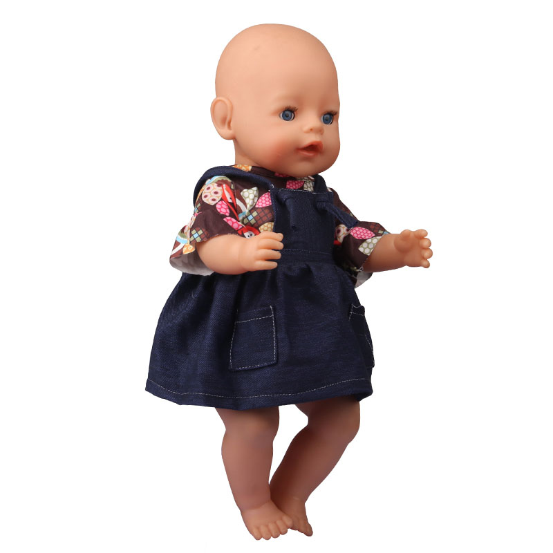 18 inch doll clothes doll two-piece denim strappy skirt and cartoon patterned doll top set-CL-0187插图5
