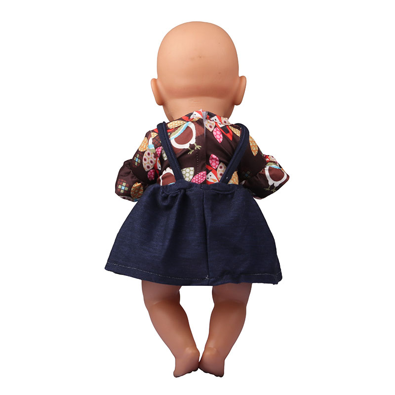 18 inch doll clothes doll two-piece denim strappy skirt and cartoon patterned doll top set-CL-0187插图4