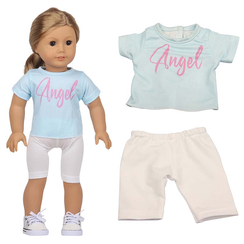 18 inch doll clothes doll ale blue short-sleeved and white five-quarter length pants -CL-0206插图