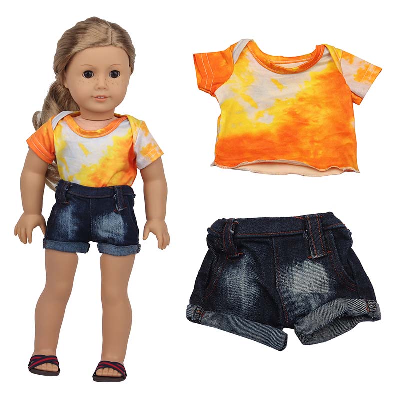 18 inch doll clothes doll orange and yellow top and jeans-CL-0195插图