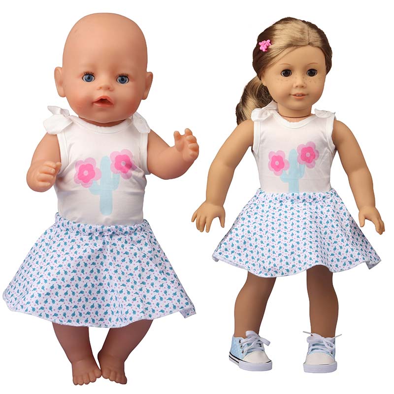 18 inch doll clothes doll blue and white printed skirt set -CL-0197插图