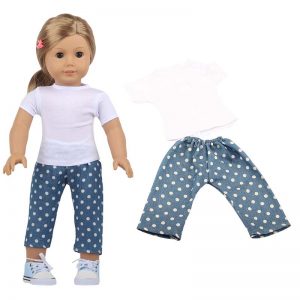 18 inch doll clothes  white dress  with  polka-dot trousers CL-0225插图