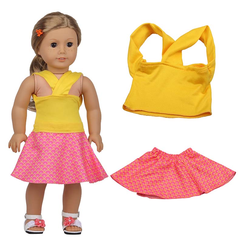 18 inch doll clothes doll yellow top pink fish scale skirt -CL-0193插图