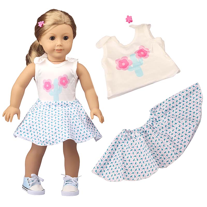 18 inch doll clothes doll blue and white printed skirt set -CL-0197插图1