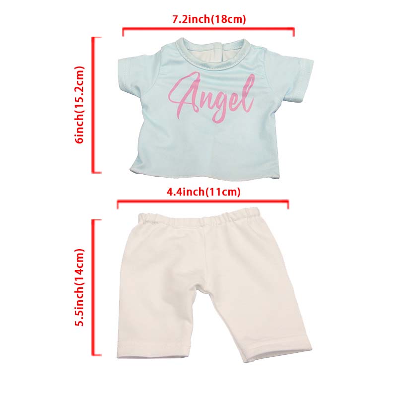18 inch doll clothes doll ale blue short-sleeved and white five-quarter length pants -CL-0206插图2