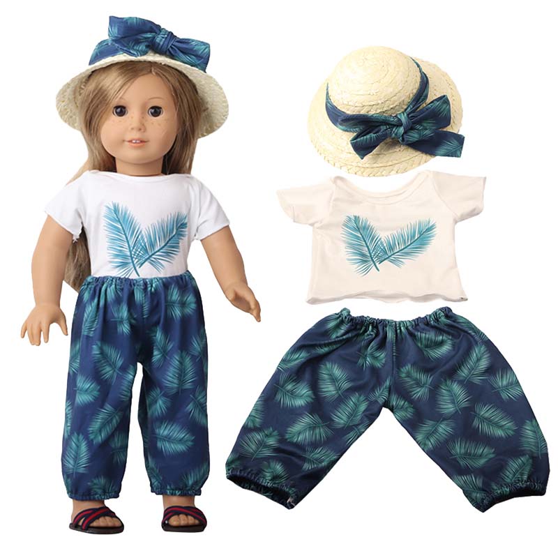 18 inch doll clothes doll leaf set summer sets vacation style straw hat set -CL-0211插图