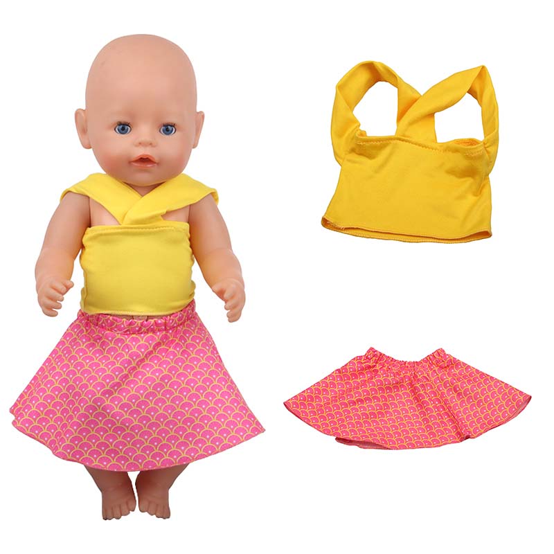 18 inch doll clothes doll yellow top pink fish scale skirt -CL-0193插图1