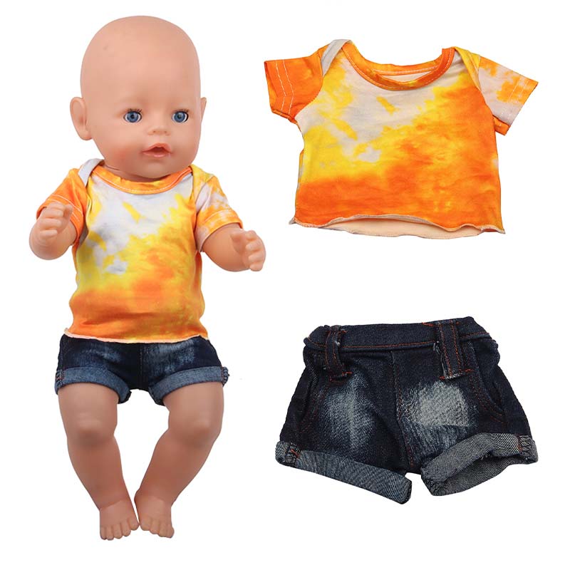 18 inch doll clothes doll orange and yellow top and jeans-CL-0195插图1