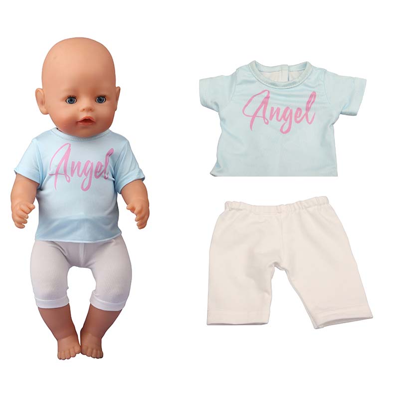 18 inch doll clothes doll ale blue short-sleeved and white five-quarter length pants -CL-0206插图1