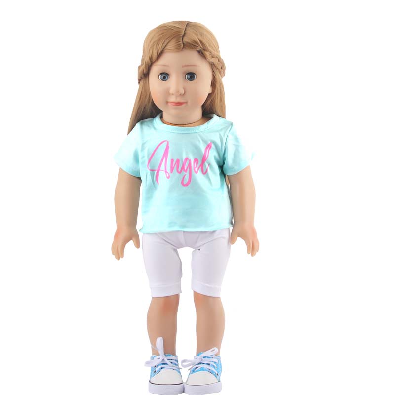 18 inch doll clothes doll ale blue short-sleeved and white five-quarter length pants -CL-0206插图4