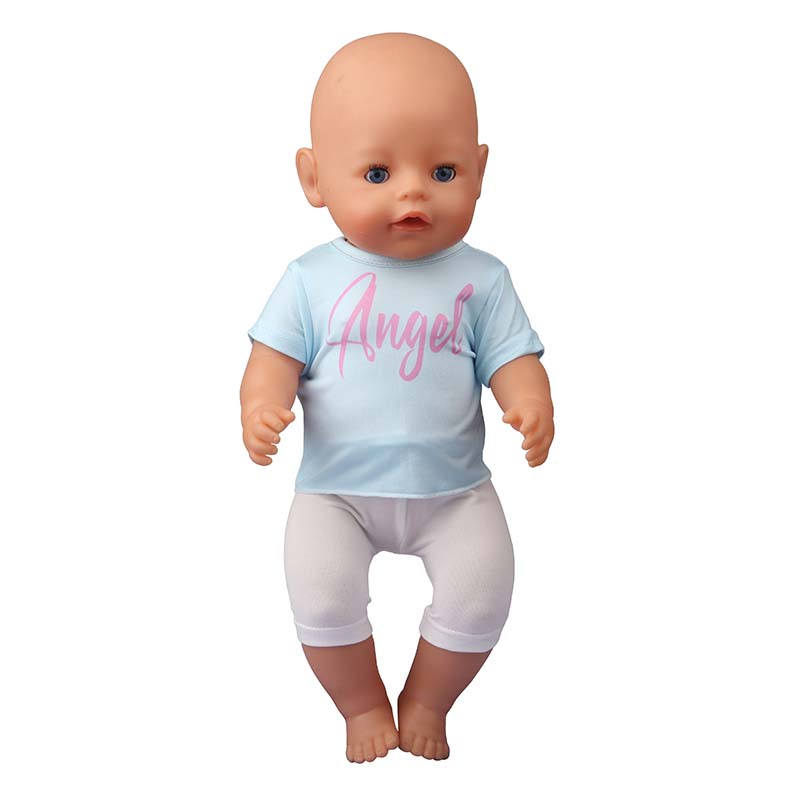 18 inch doll clothes doll ale blue short-sleeved and white five-quarter length pants -CL-0206插图3