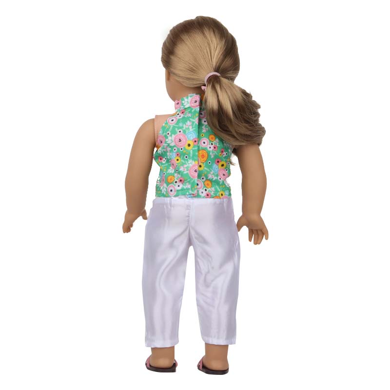 18 inch doll clothes doll green hanging neck printed top white Pants-CL-0207插图9