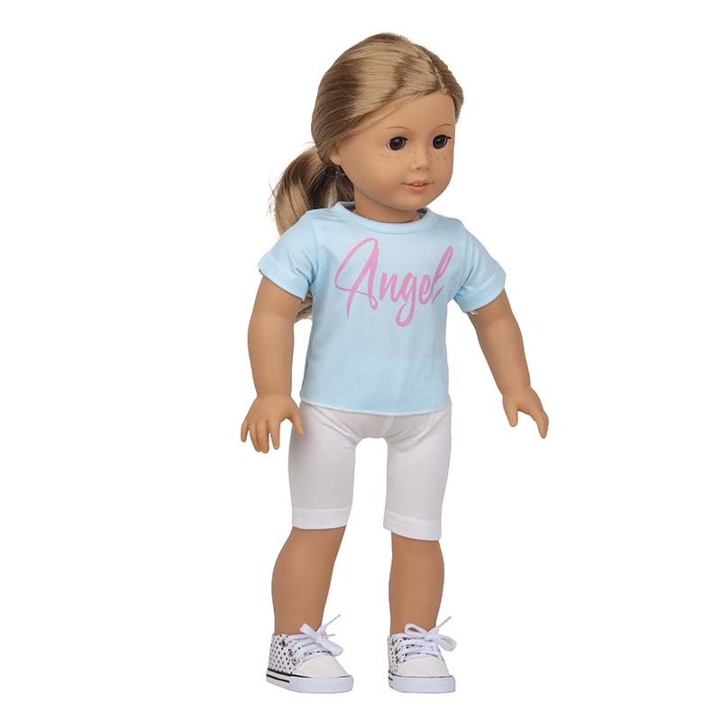 18 inch doll clothes doll ale blue short-sleeved and white five-quarter length pants -CL-0206插图9