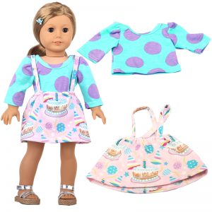 18 inch doll clothes  birthday cake printed skirt overalls CL-0245插图1