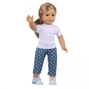 18 inch doll clothes  white dress  with  polka-dot trousers CL-0225插图4