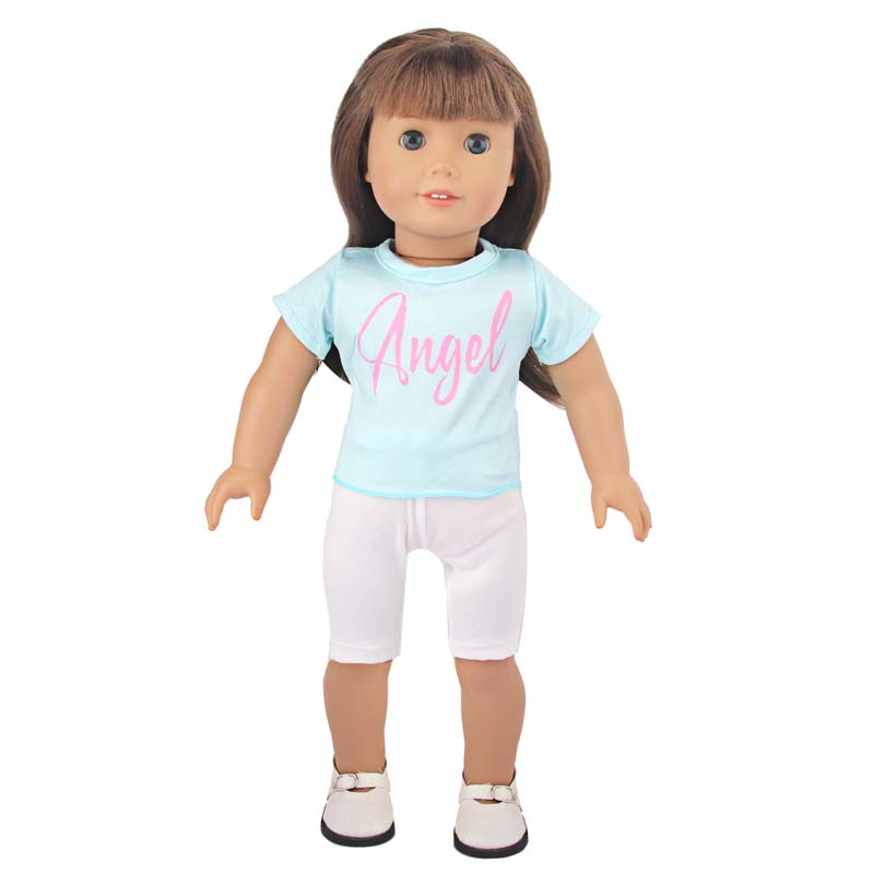 18 inch doll clothes doll ale blue short-sleeved and white five-quarter length pants -CL-0206插图5