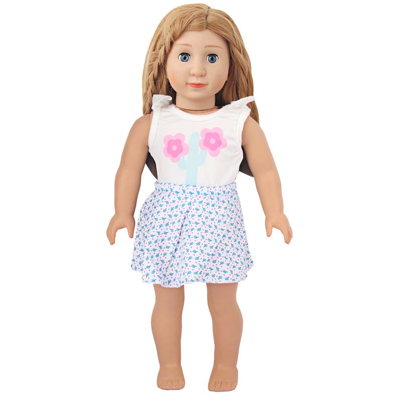18 inch doll clothes doll blue and white printed skirt set -CL-0197插图5