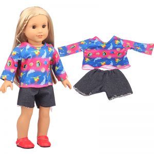 18 inch doll clothes colorful fingerling printing dream underwater world shorts suit CL-0250插图