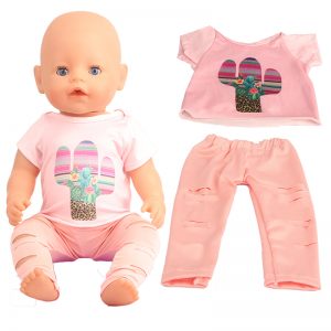18 inch doll clothes cactus printed tops and ripped pants design of fashion trend CL-0256插图