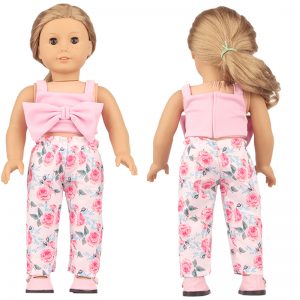 18 inch doll clothes pink bustling fashion big bow flower trousers sling suit. CL-0260插图