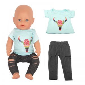 18 inch doll clothes green calf flower short sleeve suit CL-0263插图
