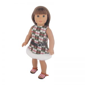 18 inch doll clothes Retro plaid 18-inch doll autumn and winter dress, fashionable and warm outfit, paired with versatile plush edge, showing elegant charmCL-270插图2