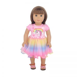18 inch doll clothes the dreamy pink dress, as if from a unicorn in the rainbow, exudes enchanting magic. The dress is made of light pink fabric with a flowing skirt, like a dream. The waist design is slim, showing off the perfect body curves, dazzling and eye-catching. Wear it and let the mysterious power of the rainbow unicorn accompany you, showing off your charming style.CL-0267插图1