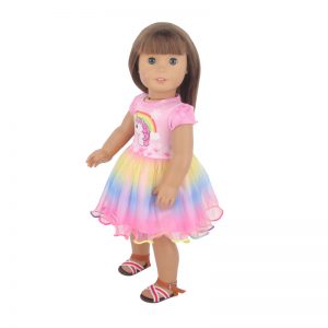 18 inch doll clothes the dreamy pink dress, as if from a unicorn in the rainbow, exudes enchanting magic. The dress is made of light pink fabric with a flowing skirt, like a dream. The waist design is slim, showing off the perfect body curves, dazzling and eye-catching. Wear it and let the mysterious power of the rainbow unicorn accompany you, showing off your charming style.CL-0267插图2