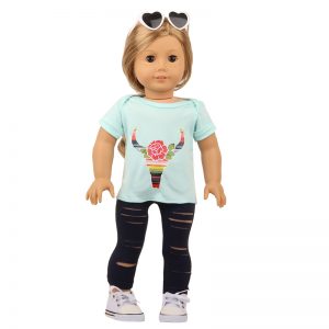 18 inch doll clothes green calf flower short sleeve suit CL-0263插图6